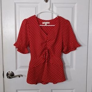 Like-New Anthropologie Rockabilly Inspired Red and White Polka Dot Blouse Size S